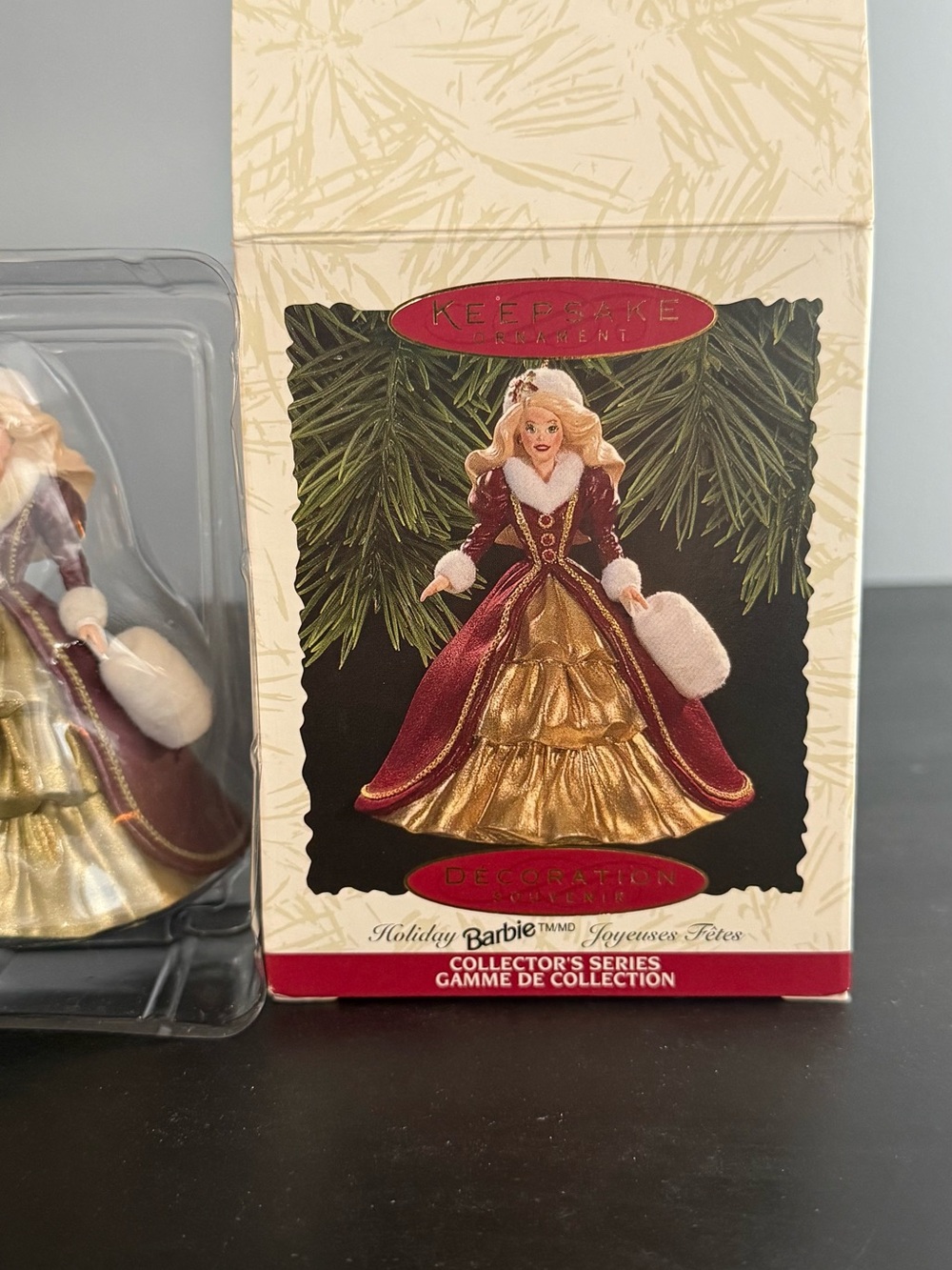 Barbie Holiday Ornament in Burgundy, Gold, White